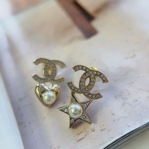 CHANEL 2021 Faux Pearl & Crystal CC Star and Heart Earrings